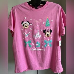 Disney Pink Mickey & Minnie Holiday Graphic Tee. Various Sizes NWT